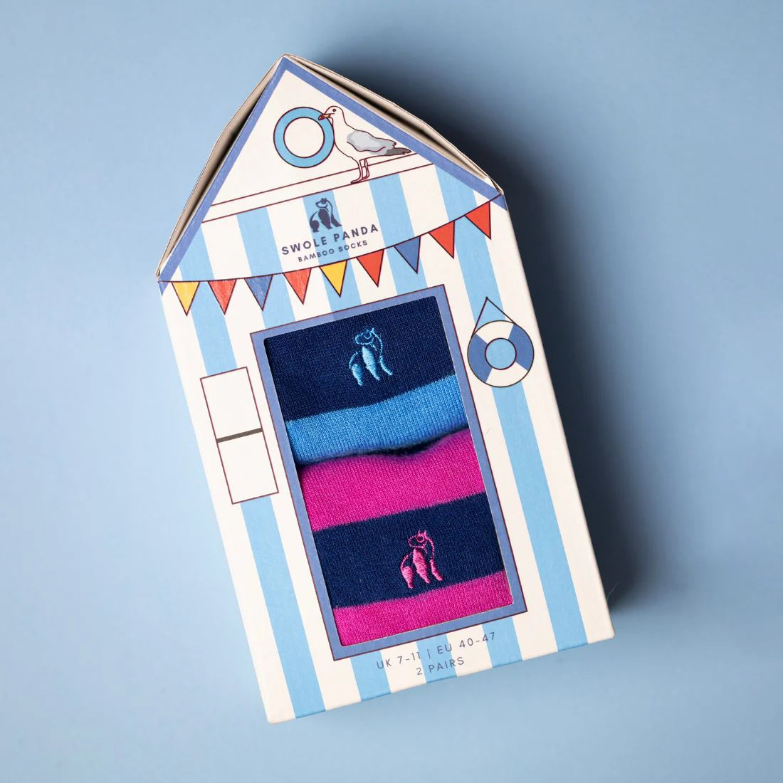Beach Hut Sock Box - 2 Pairs Bamboo Socks