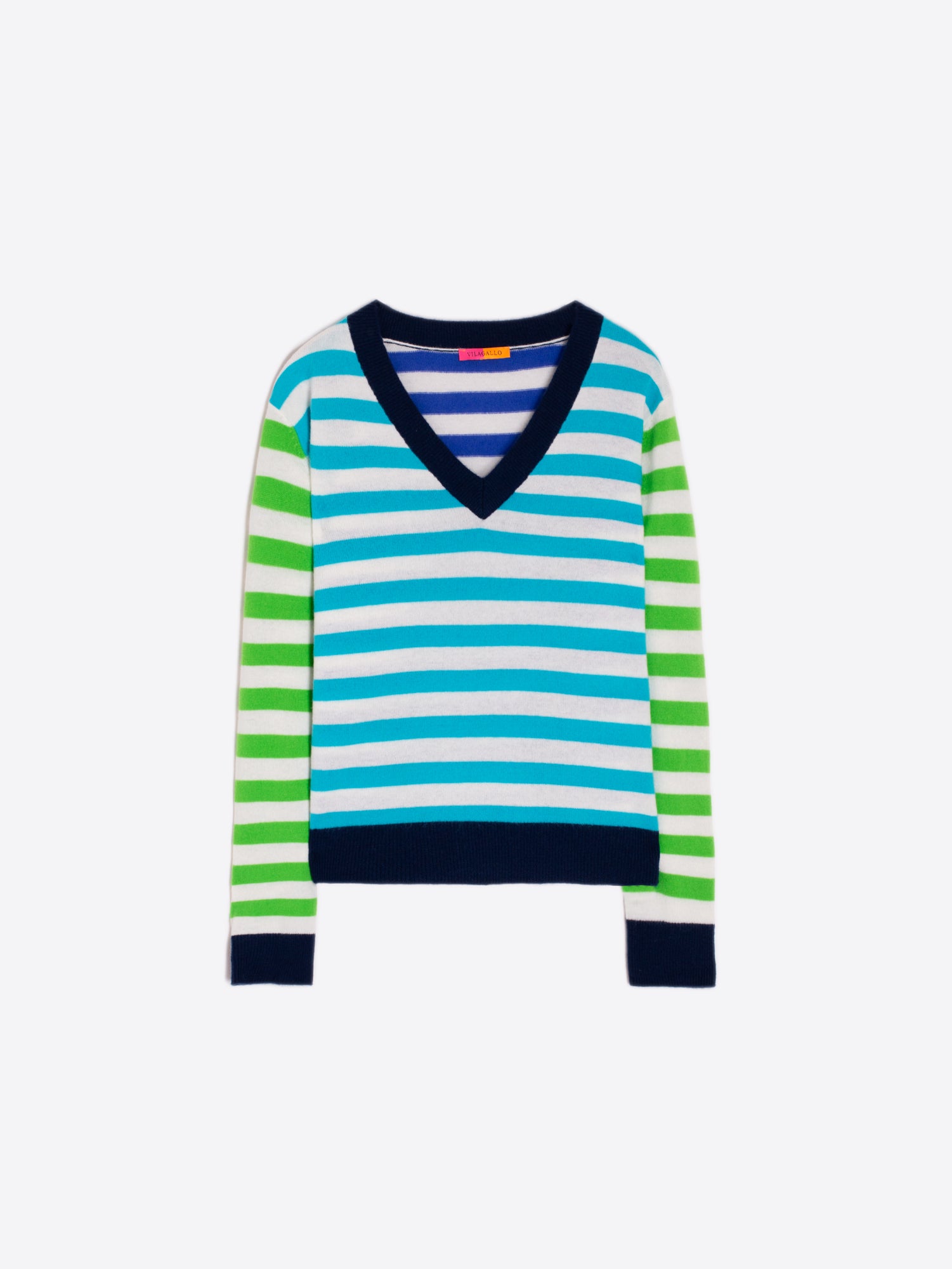 Vilagallo - V Neck Stripe Knit - Rayas