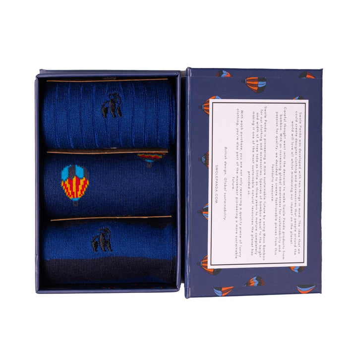 Hot Air Balloon Sock Box - 3 Pairs Bamboo Socks