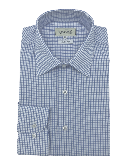 Roxtons Slim Fit Shirt Blue Windowpane