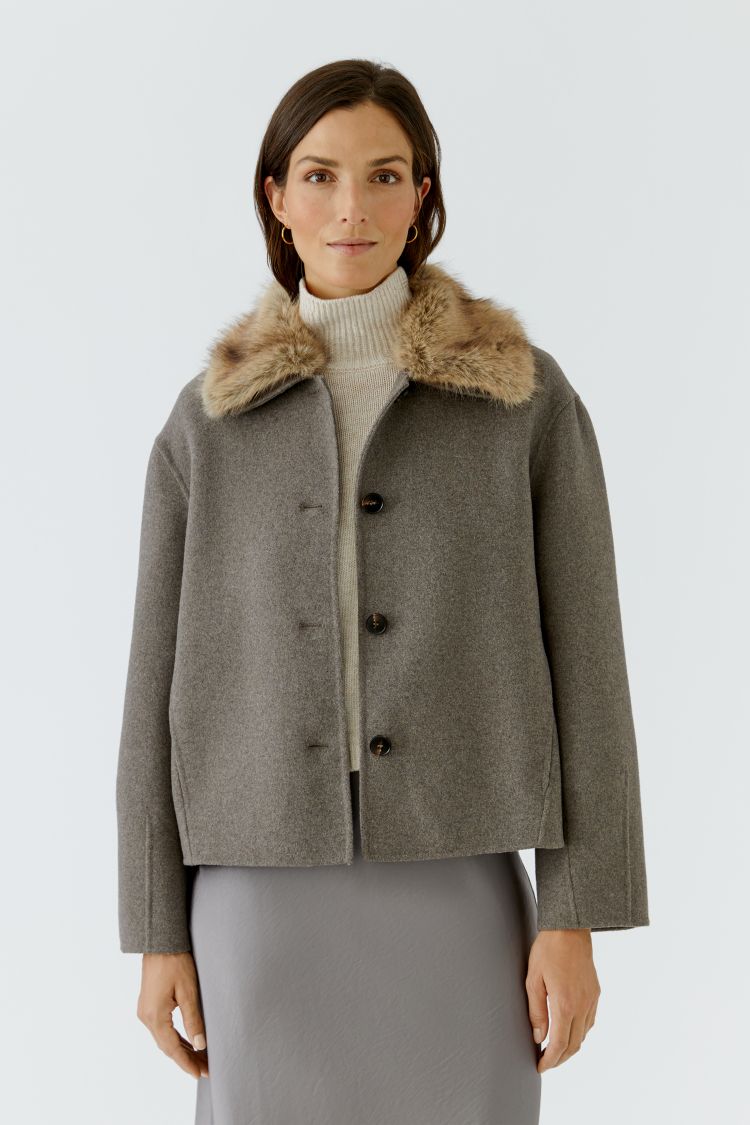 Oui - Jacket with Fur Collar
