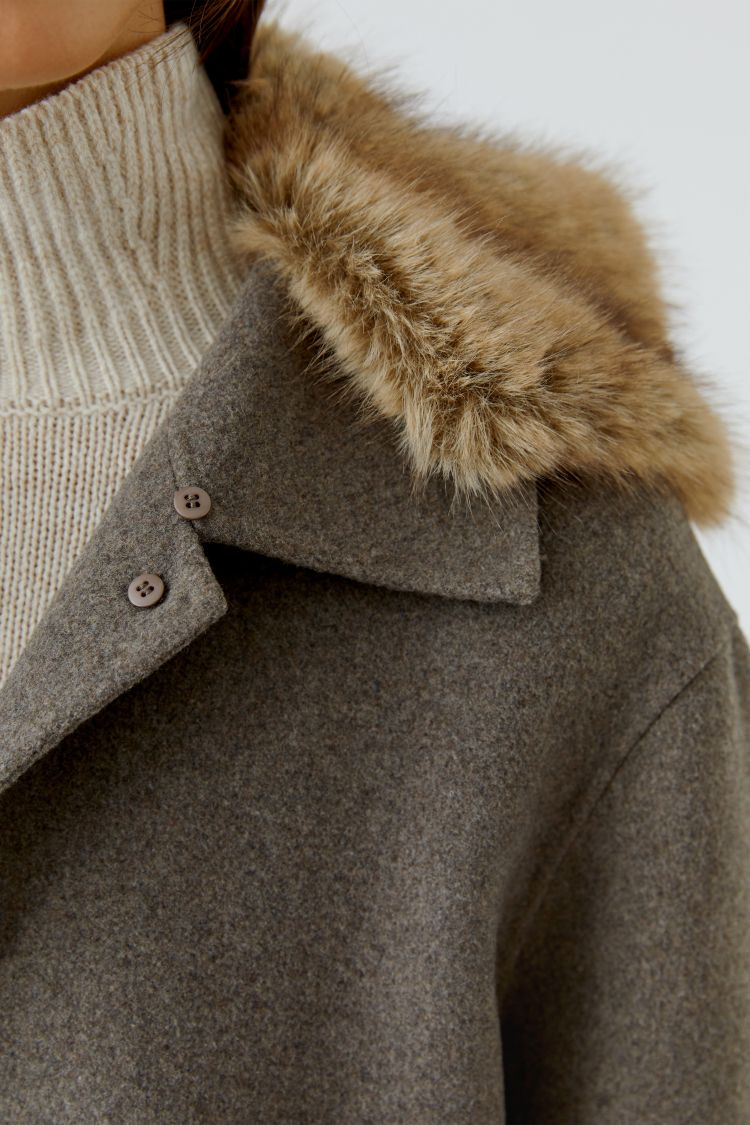 Oui - Jacket with Fur Collar