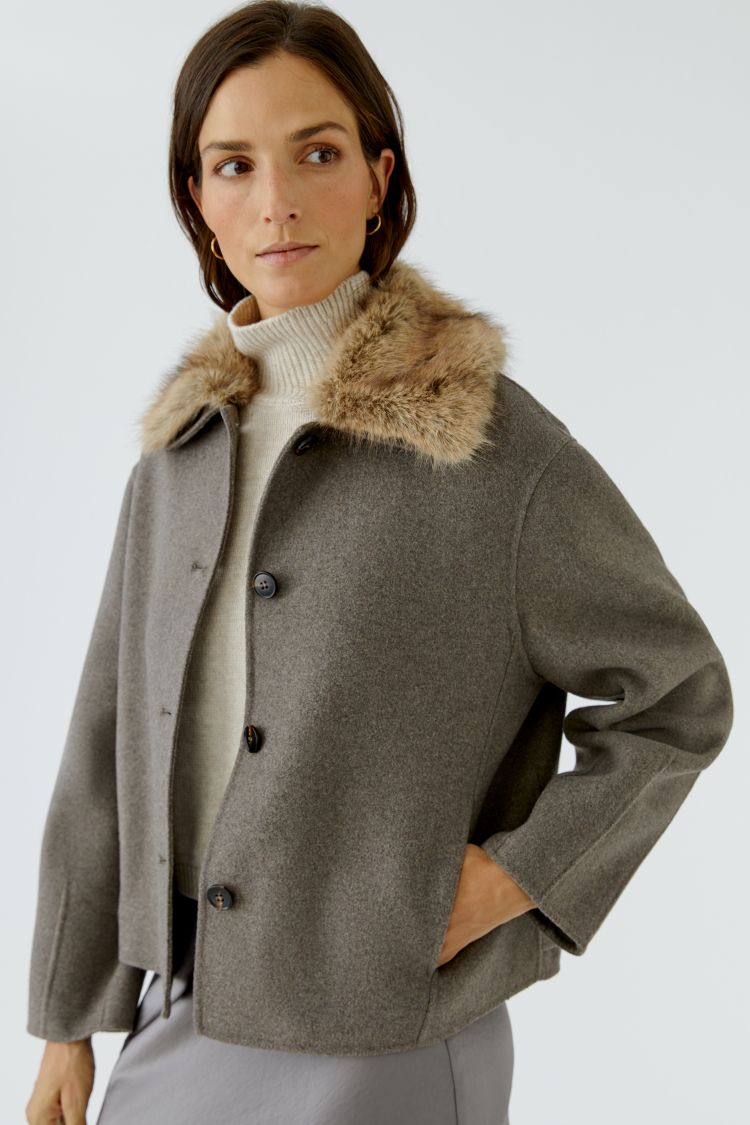 Oui - Jacket with Fur Collar