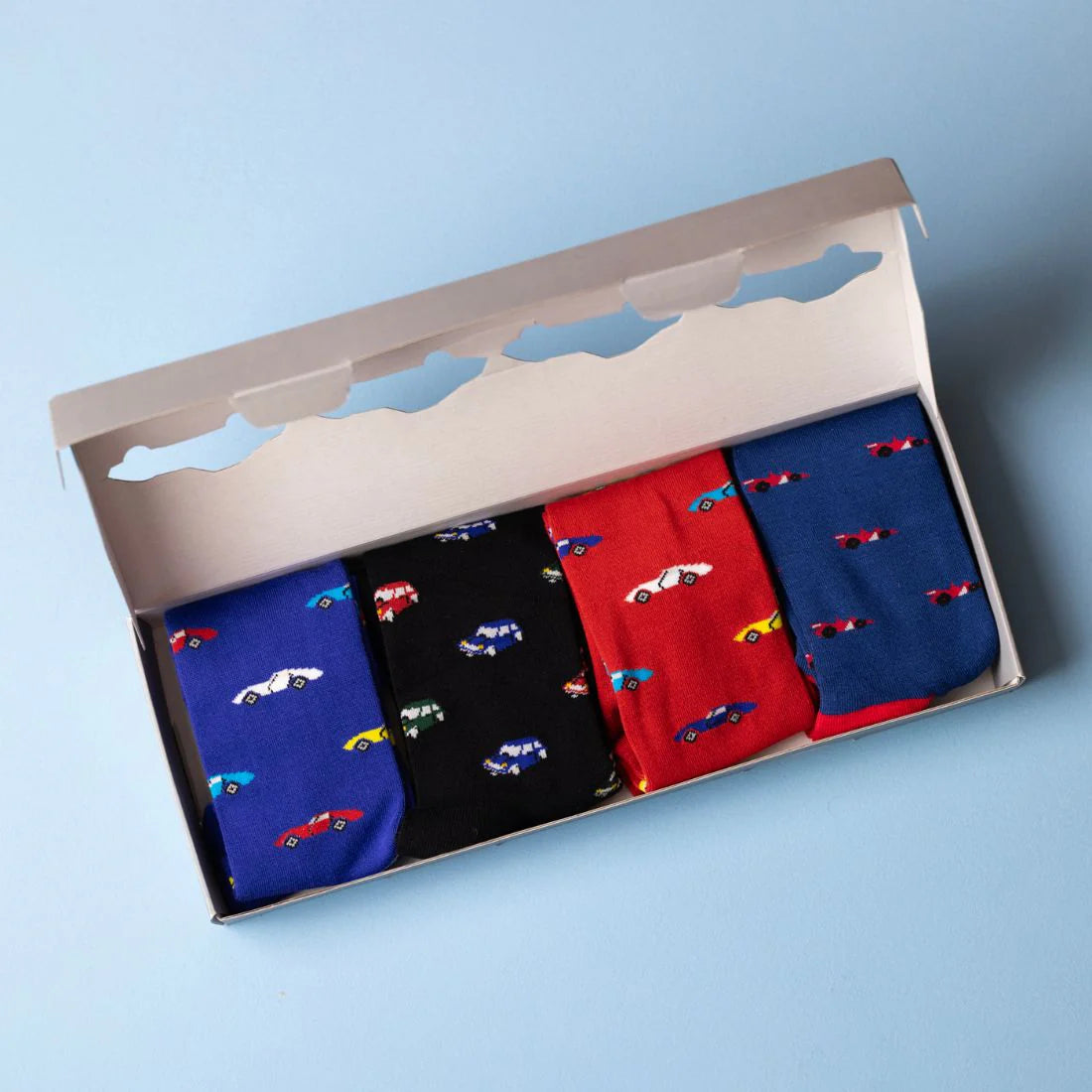 Racing Car Sock Box - 4 Pairs Bamboo Socks