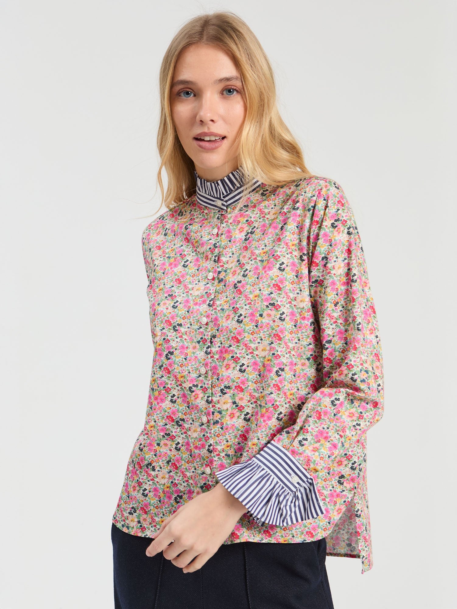 Vilagallo - Floral Stripe Collar Shirt
