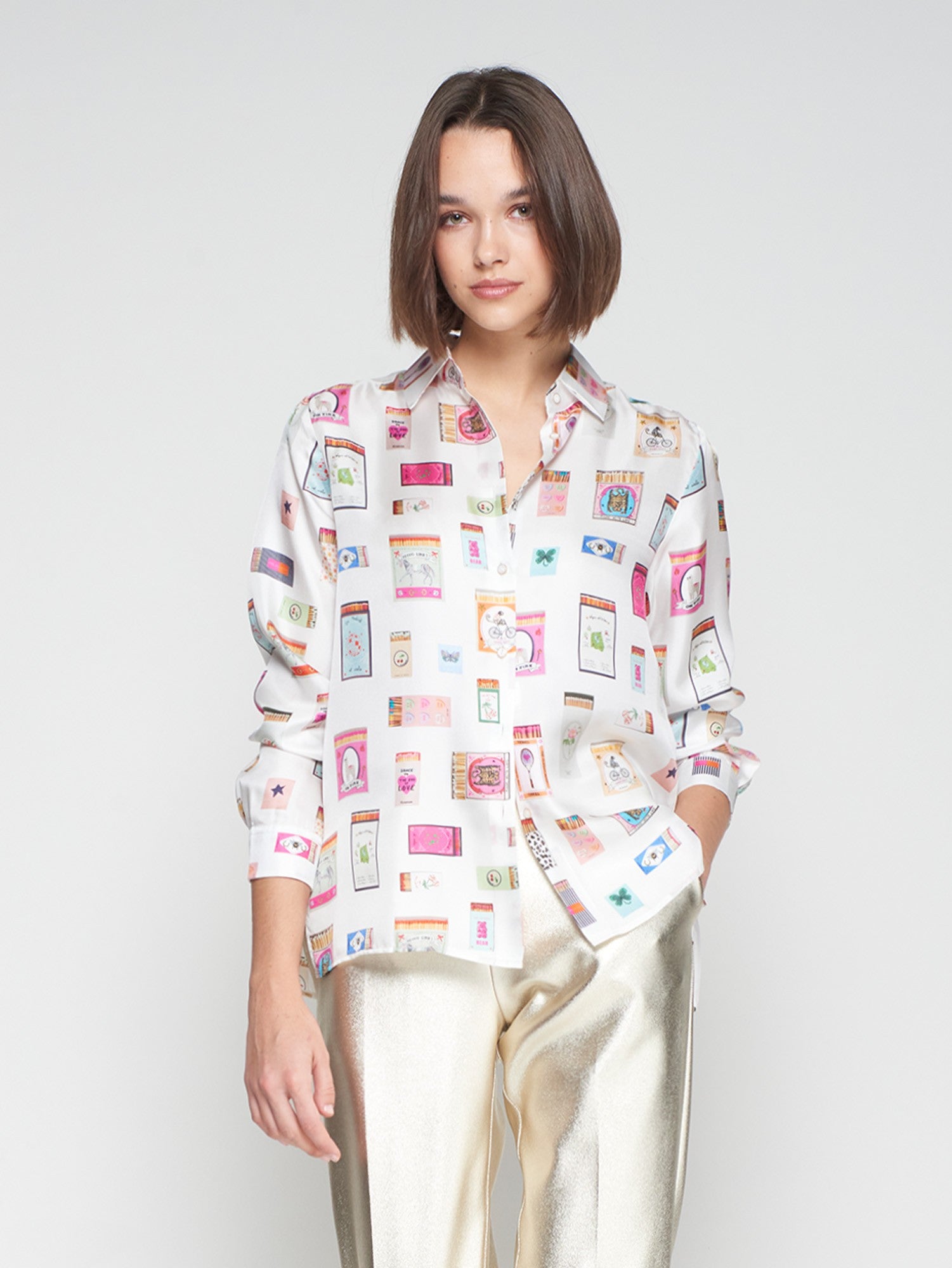 Vilagallo - Matchbox Silk Blouse - Tea