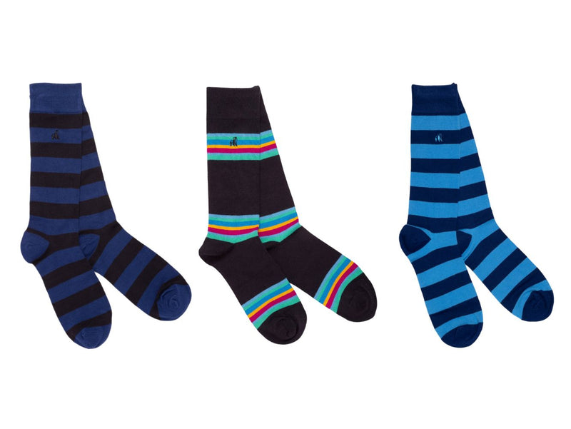Blue Stripe Sock Box - 3 Pairs Bamboo Socks
