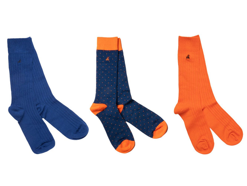 Orange & Blue Sock Box - 3 Pairs Bamboo Socks