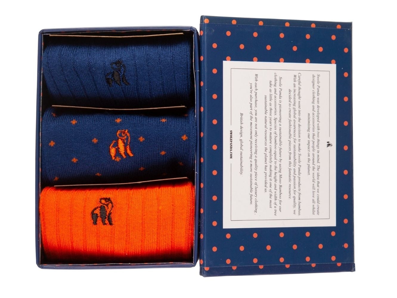 Orange & Blue Sock Box - 3 Pairs Bamboo Socks